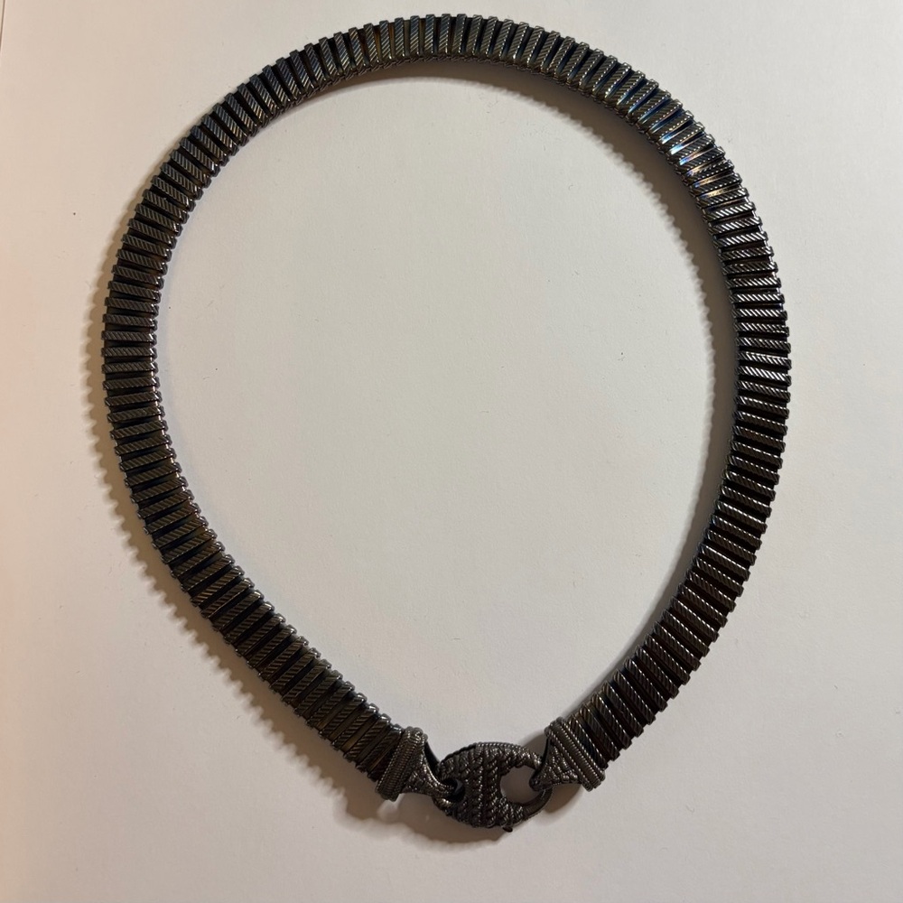 Judith Ripka Black Rhodium Tubogas Collar Necklace Sterling Silver Italy, 18.5” - Picture 7 of 8